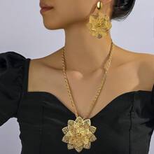 3 pièces/Ensemble Bijoux de luxe de Dubaï pour femmes, gros pendentif, collier, boucles d'oreilles, accessoires de mariage, de soirée, de couleur or jaune, style africain