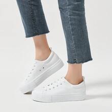 Womens White Platform Sneakers PU Leather Platform Shoes Walking Shoes For Women - 白色 - 查看 5