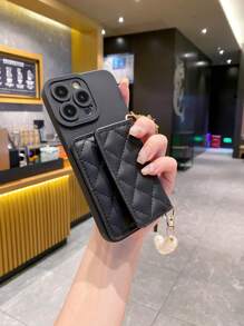 1 Ốp lưng điện thoại dạng ví chống vân tay đính ngọc trai thời trang, tương thích với Apple/Redmi/VIVO/Infinix/OPPO/Reno - màu đen - Xem 3