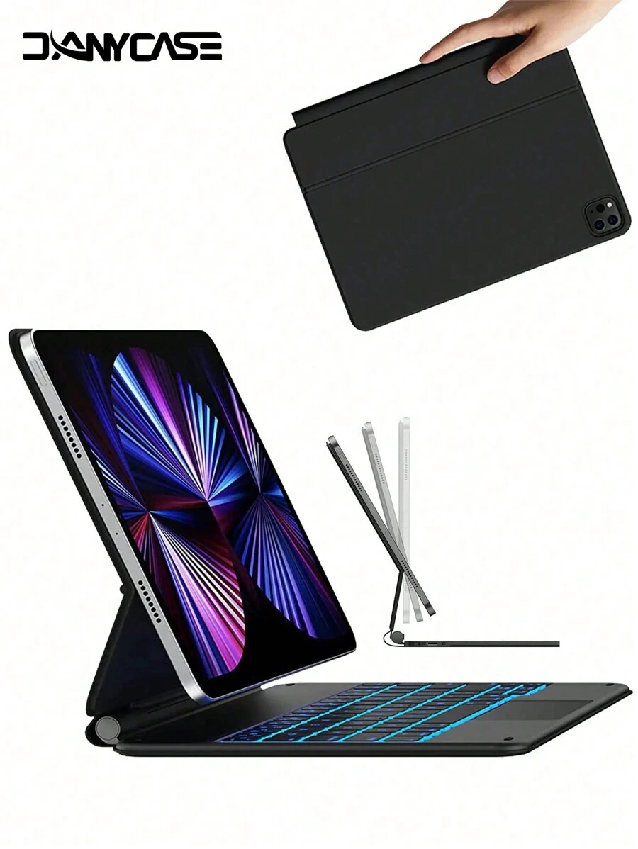 Funda teclado retroiluminado mágico DANYCASE compatible con iPad Pro 11 pulgadas 2.ª, 3.ª y 4.ª generación, compatible con iPad Pro 12,9 pulgadas 4.ª, 5.ª y 6.ª generación, iPad Air 4.ª y 5.ª generación 10,9 pulgadas, iPad 10.ª generación 10 pulgadas, con teclado magnético y 7 colores - Negro - Ver 1