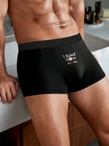 Men's Black Simple & Fashionable Boxer Briefs With Elasticity And Alphabet Print For Daily Wear - Black - View 2