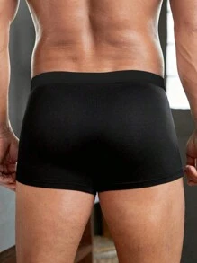 Men's Black Simple & Fashionable Boxer Briefs With Elasticity And Alphabet Print For Daily Wear - Black - View 3