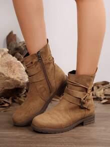 Women's Fashionable Vintage Round Toe 3CM Low Heel Matte  Boots For Outdoor Activities, Travel & Leisure