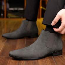 1 双男士新款切尔西靴，男士时尚商务皮靴 - 灰色 - 查看 3