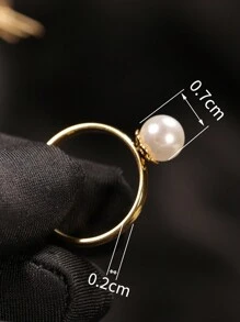 1 Stück Edelstahl-Ring mit 18K Goldplattierung und 1 Kunstperle, geeignet für Frauen, täglichen Gebrauch, Hochzeiten, Geschenke für Mütter und Ehefrauen, Valentinstag, Mutter, Muttertag, Geschenk - Goldgelb - Übersicht 2