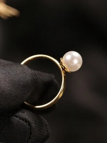 1 Stück Edelstahl-Ring mit 18K Goldplattierung und 1 Kunstperle, geeignet für Frauen, täglichen Gebrauch, Hochzeiten, Geschenke für Mütter und Ehefrauen, Valentinstag, Mutter, Muttertag, Geschenk - Goldgelb - Übersicht 6