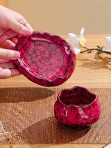 1 件创意莲花形陶瓷杯碟套装，反应釉咖啡杯，适用于茶、咖啡、牛奶、果汁，适用于户外、婚礼、派对、礼物、生日、圣诞节 - 藍色 - 查看 11