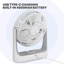Mollie USB Rechargeable Desktop Fan, Wall Mounted Hanging Fan With LED Light And Hook, Speed Adjustable Air Cooler Fan For Home Bedroom, White - 白色 - 查看 3