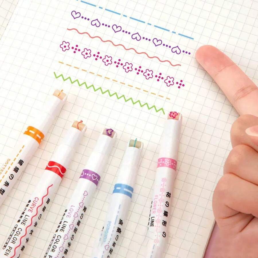 6 支创意 6 色波浪花卉荧光笔，适用于子弹日记、DIY