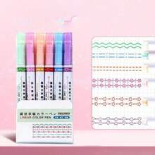 6 支创意 6 色波浪花卉荧光笔，适用于子弹日记、DIY