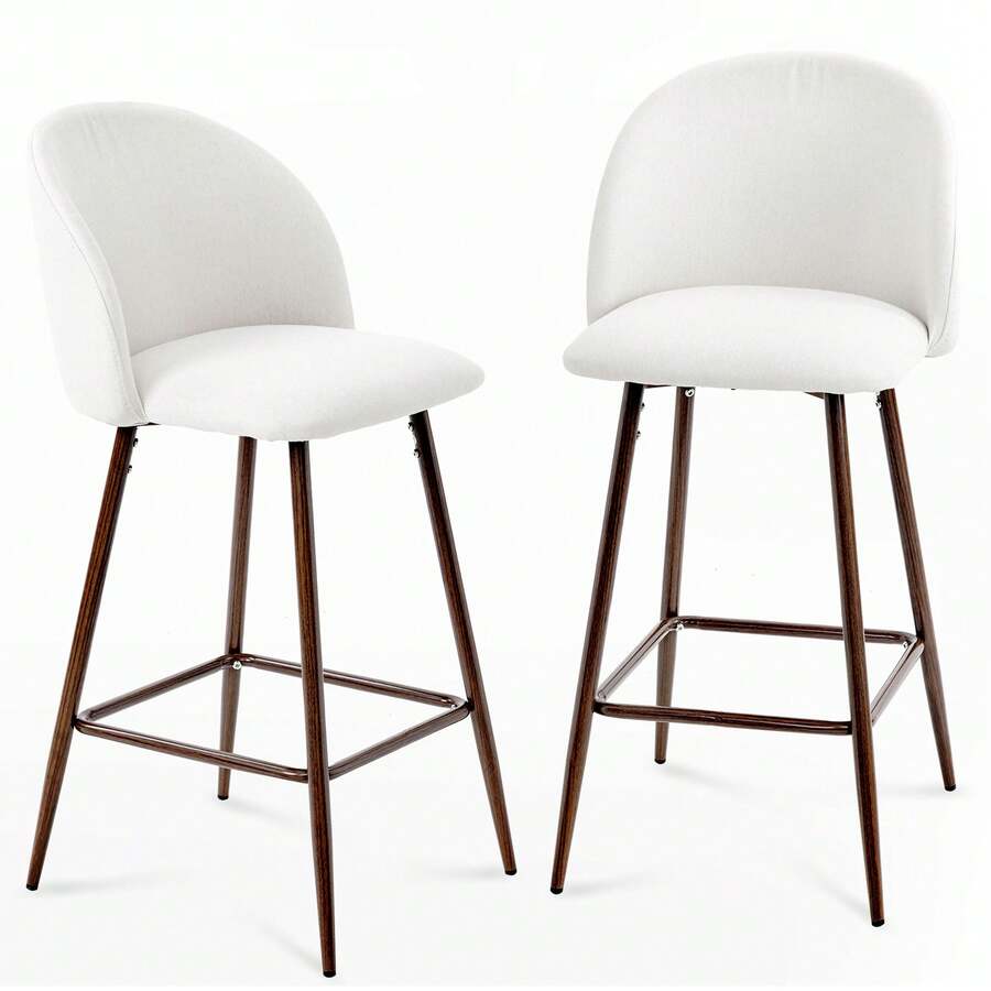 Modern Bar Stool 2 Piece Set, Fine Linen Fabric Counter Height Stool For Restaurants, Kitchens, Bars, Etc - Màu be - Xem 1