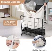 Laundry Hamper, 130L Large Capacity Handwoven Rattan Laundry Basket With Lid & Lockable Wheels, 2 Section Clothes Hamper With Handle & Removable Liner Bag, Rattan Weaving Laundry Basket For Laundry Room, Bathroom - Beige - View 6