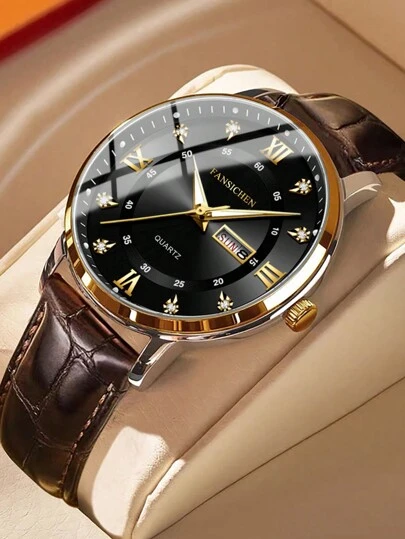  FANSICHEN New Waterproof Luminous Watch, Dual Calendar Men's Quartz Watch With Ultra-Thin Large Dial, Suitable For Daily Wear And Gift For Men