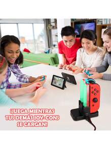 Base Cargador Led 4 En 1 Para Controles Joycon De N-Switch - Negro - Ver 3