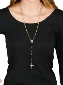 1入組6MM金屬珠子頸鏈，適用於女性男性長款項鏈，吊墜項鏈，祈禱珠寶 - 金色 - 查看 2