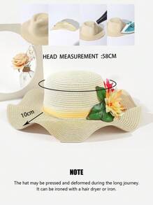 1 Stück handgemachter Damen Sonnenhut mit breiter Krempe und Blumenmuster, Sonnenschutz für Strandurlaub und Mode - A - Übersicht 7