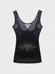 1pc Women Sheer Camisole With Chest Gathers, Tummy Control, Waist Cincher And Overall Body Shaping Effect