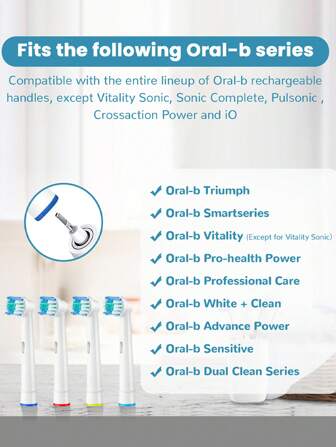 Replacement Toothbrush Heads Compatible With Oral B  Professional Electric Toothbrush, Toothbrushes Brush Head Refills For Pro 1000 500 1500 100 7500 DB4010 360 400 8000 7000 3000 6000 300 9600 2000 4000