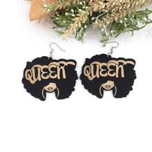 1對木質黑色激光雕刻QUEEN非洲女性耳環，波西米亞復古風格，帶有圖案 - 非洲女人 - 查看 13