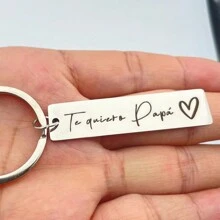 1pc "Te Amo Papi" Spanish Phrase Keychain, Minimalist Sweet Heartwarming Silver Rectangle Keyring, Suitable For Bag, Car Keys Decoration, Great Gift For Father, Christmas, Teacher, Friends, Sisters Gifts For Mother, Father, Graduation, And Teacher - Silver - View 3