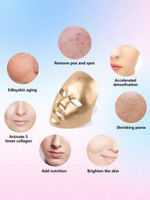 1pc 7-Color LED Light Facial Mask, Beauty Device, Home Skin Care Gift, Photon Rejuvenation - Gold - View 3