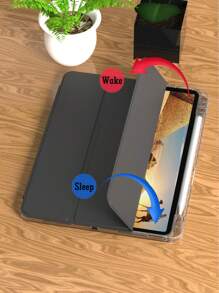 1 Stück Tri-Fold Komplett transparente iPad Hülle, dünne Standhülle stoßfest und sturzsicher mit Stifthalter, Tablet-Abdeckung passend für Apple iPad Mini 4/5/6, 9.7/10.2/10.5 Zoll, Air 4/5/6/7, 10./11. Gen, Pro 11 Zoll, Air 11(M2), Air 13, Air 13 und Pro 11(M4) Modelle. Klare Rückabdeckung mit hoher Transparenz für individuelle Gestaltung - Schwarz