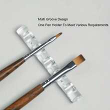 5-Slot Acrylic Nail Art Brush Holder Stand With Crystal Clear Multi-Compartment UV Gel Brush Organizer, For Nail Polish Painting Tools Storage & Display In Nail Salon