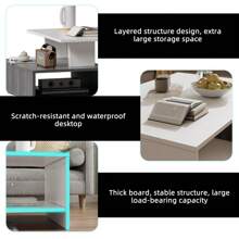 Coffee Table, Modern Rectangular Coffee Table, Sofa Side Table, Wooden Center Table, 2 Levels - White - View 6