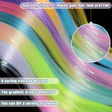 5pcs 20 Inch Colorful Hair Extensions With Gradient Color And Metallic Wire, Party Highlight, Cosplay Hairstyle, Crazy Festival, Rainbow Hair Accessories, Pink-Green Gradient - Ombre - View 4