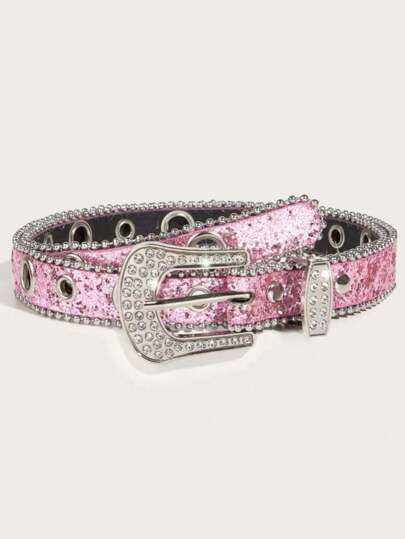 ROMWE Grunge Punk Party 1pc Women's Rhinestone & Perforated Glitter Y2k Style Waist Belt Halloween Summer, School Fall, Autumn, Halloween