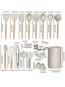 36入組,36入組矽膠廚房烹飪器具,耐高溫烹飪用具套裝,附木製手柄烹飪用品,不粘廚房小工具,包括刮刀勺子,披薩刀,廚房物品清理廚房配件家庭廚房物品