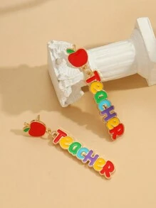 1 par de aretes regalo de día del maestro/graduación/regreso a la escuela de colores brillantes - Dorado - Ver 7
