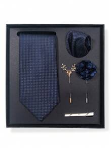 AlanKing 一套男士领带、口袋巾和新郎胸针，适合正式商务和婚礼装饰，学校情人节情人节男士领带