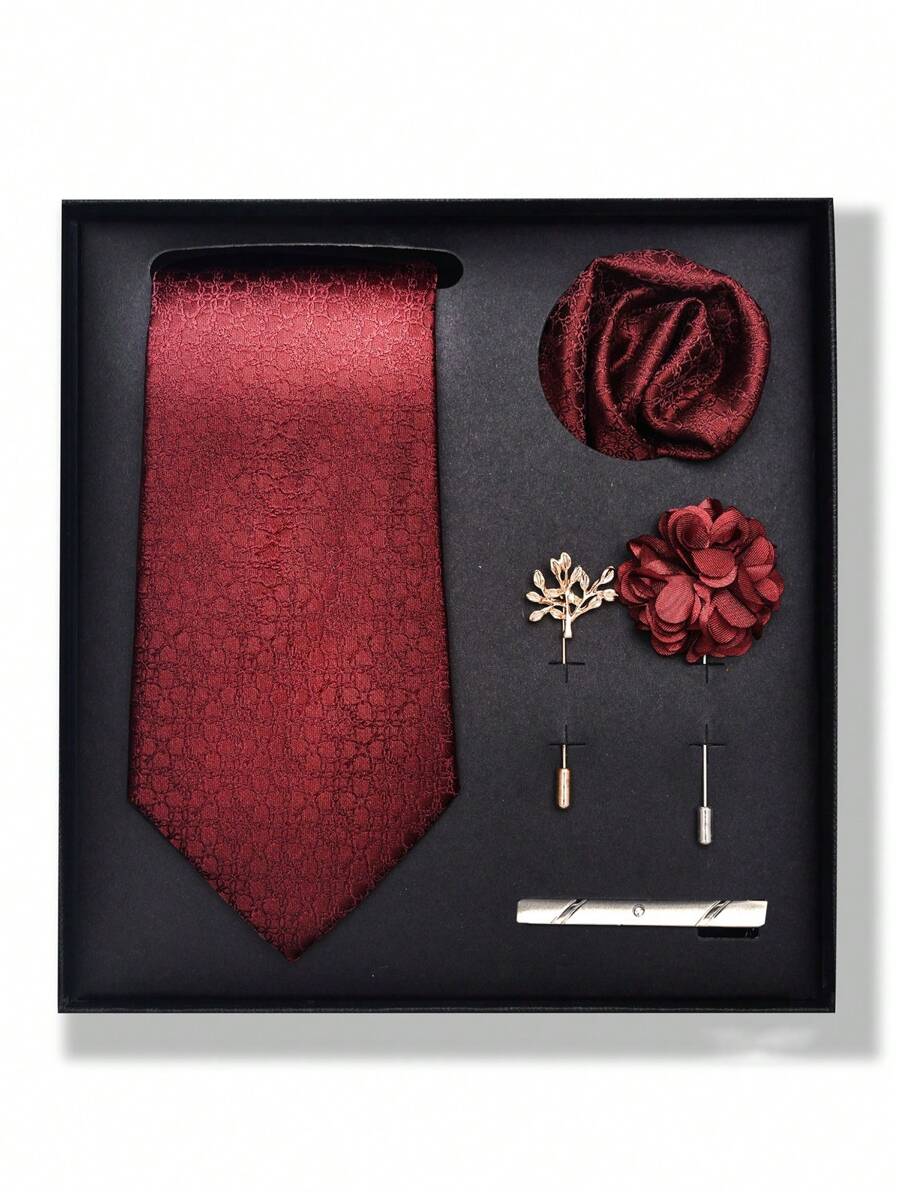 AlanKing 一套男士领带、口袋巾和新郎胸针，适合正式商务和婚礼装饰，学校情人节情人节男士领带
