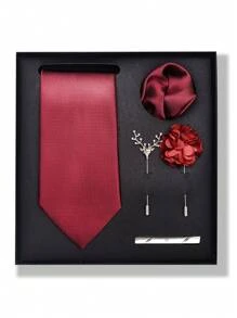 AlanKing 一套男士领带、口袋巾和新郎胸针，适合正式商务和婚礼装饰，学校情人节情人节男士领带