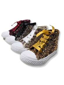 tenis  bebé niña niño lona unisex choclo casual tela brillos urbano moda zapatillas confort para caminar gym 12mx-21mx - Rojo - Ver 3