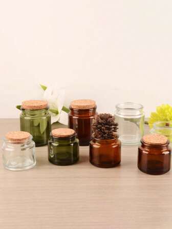 1st Vintage handgjord DIY Aromaterapi Ljusbehållare Korkpropp Glaskopp Kreativ Brun Ljushållare Burk Med Trälock För Inredning