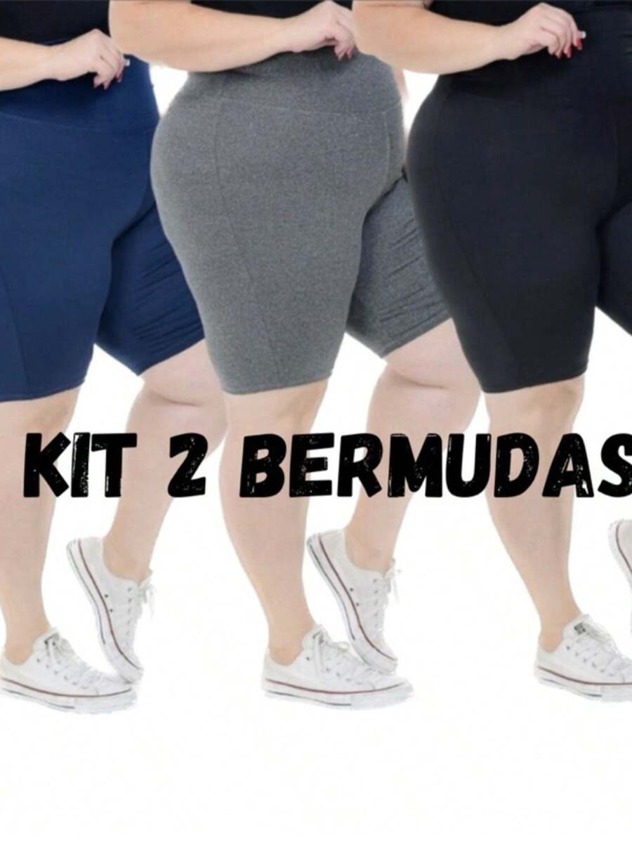 Kit 2 Bermudas Plus Size Feminina Suplex relâmpago - Multicolorido - Visão 1