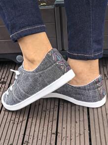 Giày trượt patin thể thao mũi tròn in hình hoa hồng, ngôi sao, đầu lâu thoải mái, thường ngày màu xám cho nữ, phù hợp với mọi mùa - Màu xám đen - Xem 8