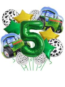 15pcs Party Tractor Green Number Balloon Set, Farm Theme Photo Prop, Christmas - Multicolor - View 15
