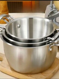 3pcs Stainless Steel Ramen Pot, Multi-Function Soup Pot, 3 Sizes