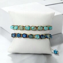 1pc Natural Shaped Emperor Stone Bracelet, Vintage Handmade Beaded Wristband With Adjustable Size, Bohemian Style Jewelry Gift For Men And Women