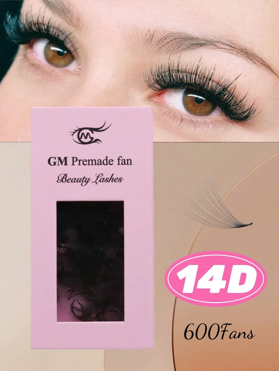 14D Premade Fans Volume Lashes C D Curl 0.05mm Thickness Pointy Base Loose Fan Lashes 600Fans In One Box, 9-15mm Length Acceptable For Eyelash Extensions - Black - View 1