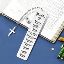 1入不銹鋼書籤，刻有“Be Strong”基督教聖經經文和十字形吊墜，鼓勵禮物給朋友 - 彩色 - 查看 10