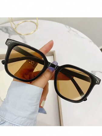 1pc Unisex Fashionable Classic Square Frame Sunscreen Sunglasses In Brown Casual Sunglasses Sun Glasses Beach Accessories Sun Glasses Sunglasses Shades For Summer Beach Vacation,Outdoor,Travel