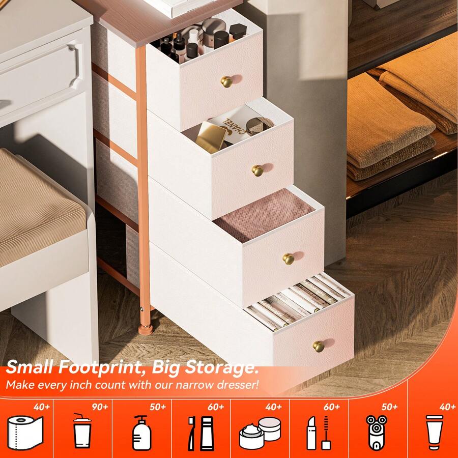 Slimline 4Drawer Dresser Storage Tower Dresser Sturdy Steel Frame