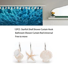 12pcs Oceanic Style Shower Curtain Hooks With Starfish, Conch And Sea Shell Design, Easy To Install, Suitable For Bathroom, Bedroom, Living Room Home Bathroom Decor Fall Decor Bathroom Accessories Back To School