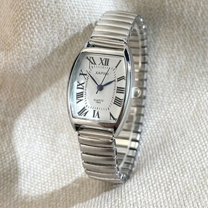 1 pieza Reloj de cuarzo con banda elástica de escala romana para parejas, reloj de muñeca de moda con estiramiento para mujeres, artículo popular de comercio transfronterizo