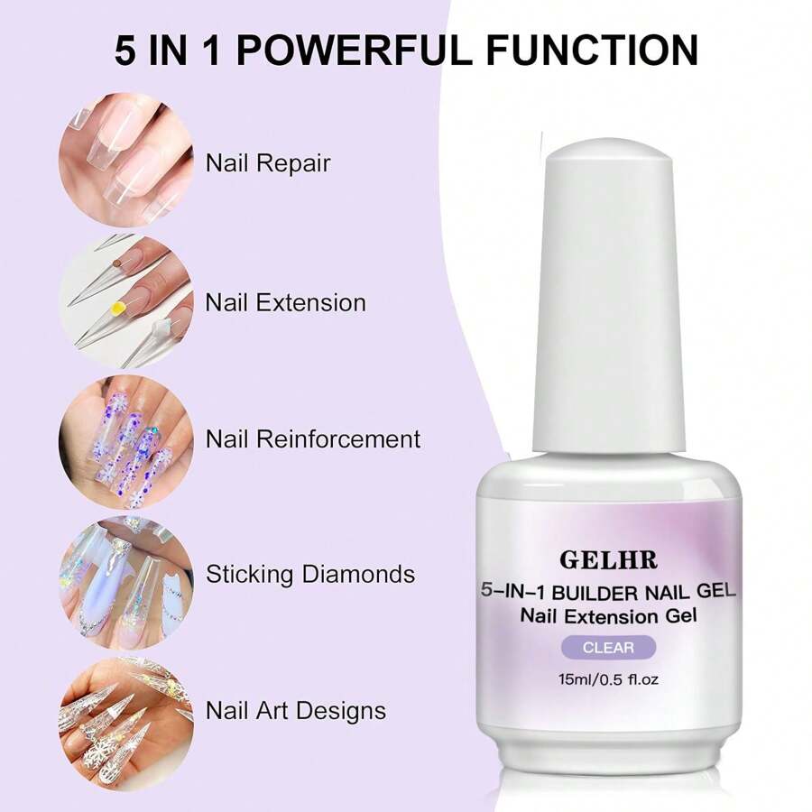 GELHR 5 In 1 Clear Builder Bases Gels-15ml Quick Building Nail ...