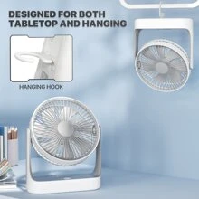 Mollie USB Rechargeable Desktop Fan, Wall Mounted Hanging Fan With LED Light And Hook, Speed Adjustable Air Cooler Fan For Home Bedroom, White - 白色 - 查看 6